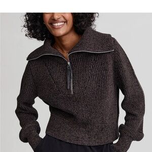 VARLEY Mentone Knit Half Zip - Black and Brown Speckle